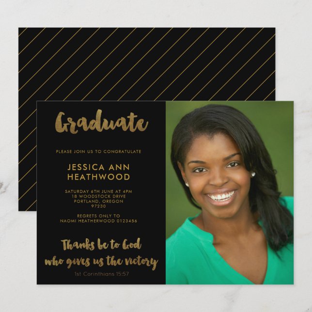 Thanks Be to God Christian Photo Graduation Party Invitation (Front/Back)