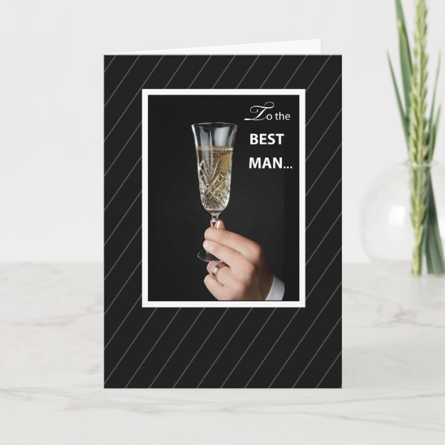 Thanks Best Man Toaast, Champagne Toast on Black Thank You Card (Front)