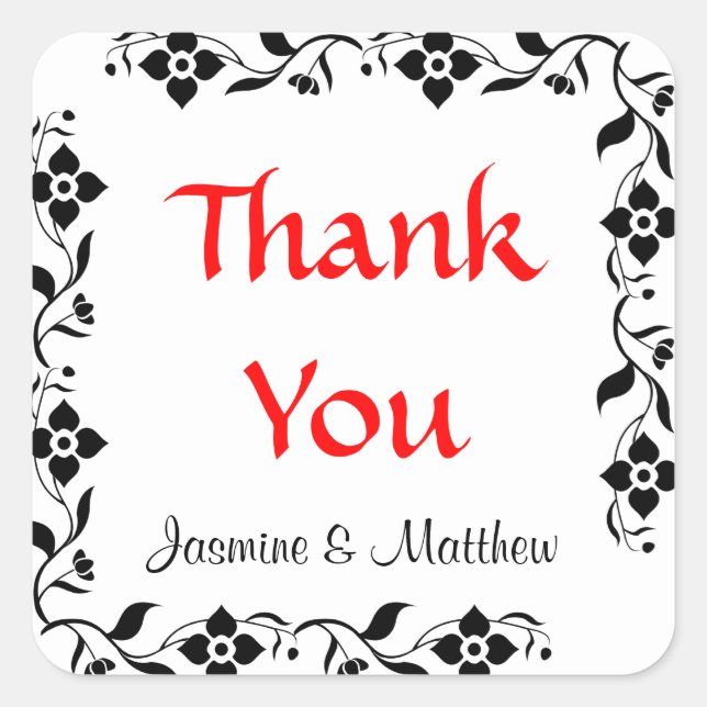 Thanks Black & White Personalised Wedding Sticker (Front)