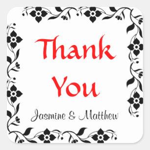 Thanks Black & White Personalised Wedding Sticker