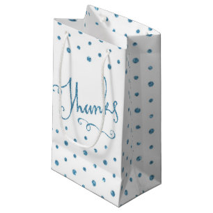 Thanks Blue Sparkle Serif Text Thank You Small Gift Bag