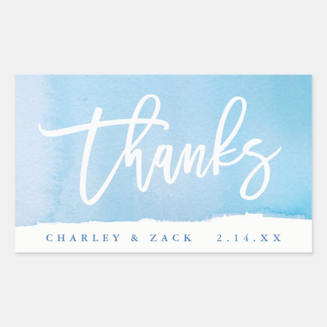 Thanks Blue Watercolor Mini Wine Champagne Label (Front)