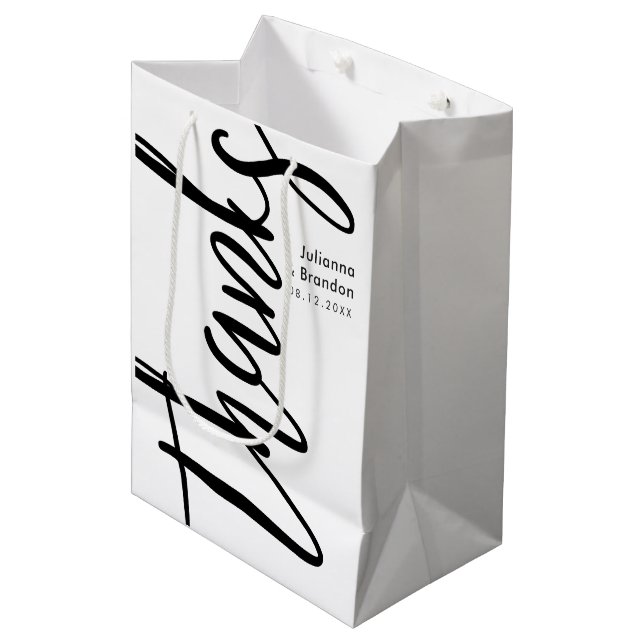 Thanks Caligraphy Black and White Medium Gift Bag (Front Angled)