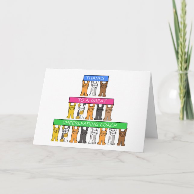 Thanks Cheerleading Coach Cartoon Cats Thank You Card (Front)