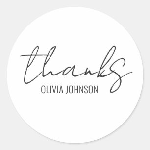 Thanks Chic Handwriting Black White Classic Round Sticker