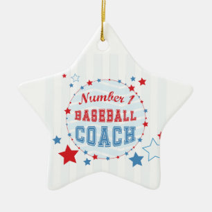 Thanks Coach All-Stars Baseball, Red, Blue Stripes Ceramic Tree Decoration