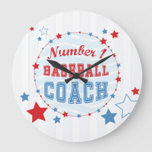 Thanks Coach All-Stars Baseball, Red, Blue Stripes Large Clock