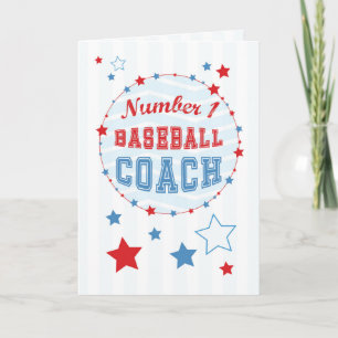 Thanks Coach All-Stars Baseball, Red, Blue Stripes Thank You Card