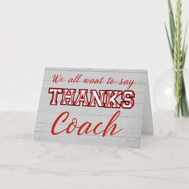 Thanks Coach From All of Us Baseball Letters Card (Front)