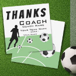 Thanks Coach Soccer Player Extra Size Thank You Card<br><div class="desc">Thanks Coach Soccer Player Extra Size Thank you Card. Black soccer player in action silhouette, the soccer balls on the playfield. Thank you card for a soccer coach, soccer mum, soccer dad, kids high school sports coach, ... Personalise with coach name, team, year and your name and thank your sports...</div>