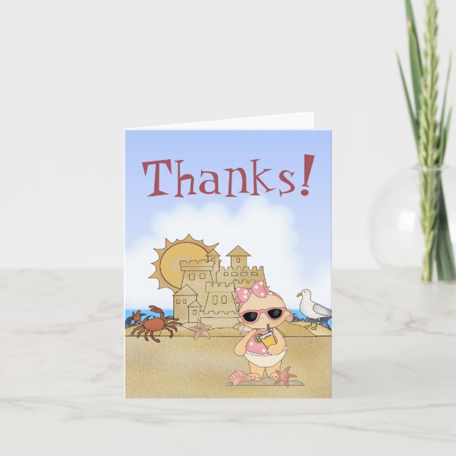 Thanks! Cool Beach Baby Thank You Card ~ Girls (Front)