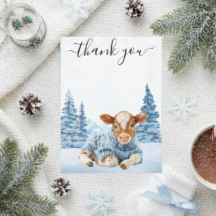 Thanks Cow Calf Christmas Winter  Thank You Card