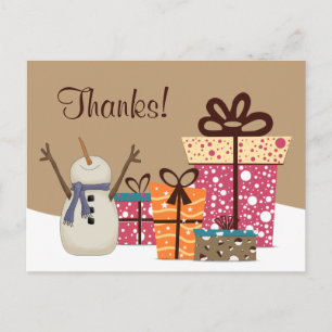 Thanks! ~ Cute Snowman with Gifts Winter Thank You Postcard