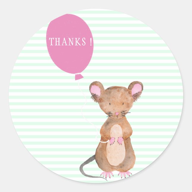 Thanks| Cute Woodland Mouse Baby Shower / Birthday Classic Round Sticker (Front)