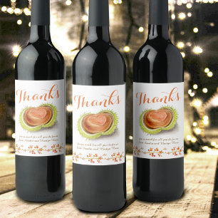 Thanks fall chestnut heart watercolor custom wine label