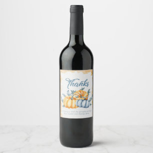 Thanks fall watercolor pumpkin art custom wine label