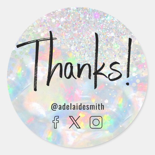 thanks faux holograph opal glitter classic round sticker (Front)