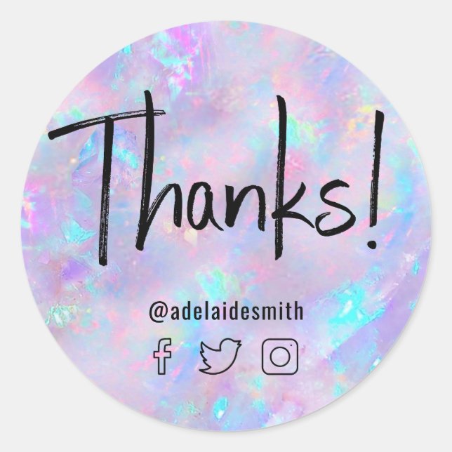 thanks faux holograph purple opal  classic round sticker (Front)