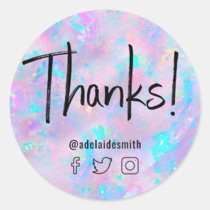 thanks faux holograph purple opal  classic round sticker