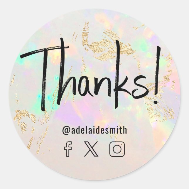 thanks faux holograph white opal classic round sticker (Front)