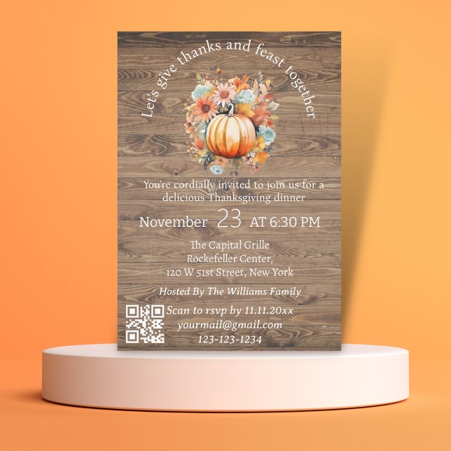 thanks & feast thanksgiving rustic qr code modern  invitation (Creator Uploaded)