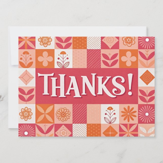 Thanks! Floral Patchwork Flat Greeting Card (Front)