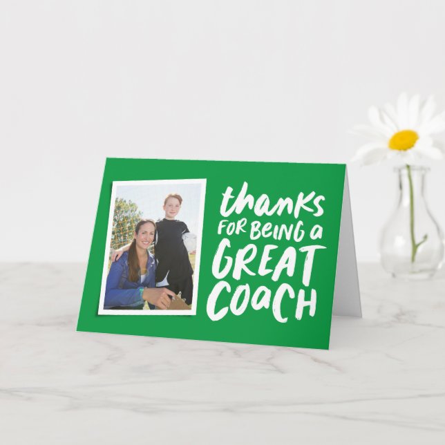 Thanks for being a great coach green thank you card (Small Plant)