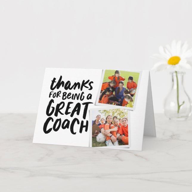 Thanks for being a great coach two photo thank you card (Small Plant)