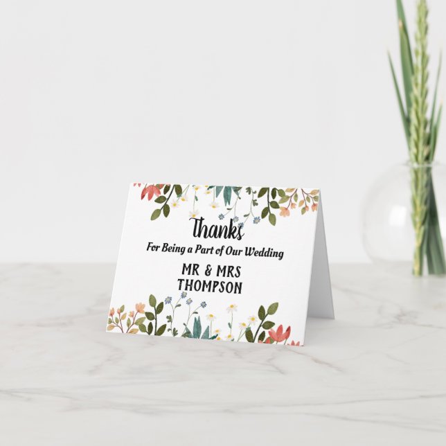 Thanks For Being a Part of Our Wedding Thank You  Card (Front)