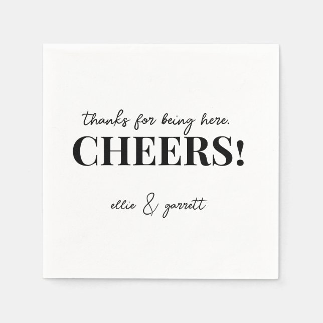Thanks For Being Here, Cheers! Wedding Rehearsal Napkin (Front)