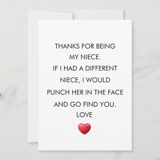 THANKS FOR BEING MY NIECE, Niece BIRTHDAY  Thank You Card (Front)