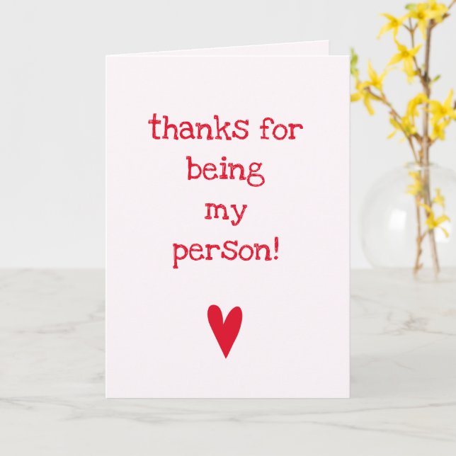 Thanks for being my person! | Red Heart Friendship Card (Yellow Flower)