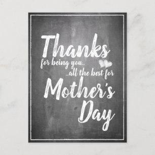 Thanks for being you! Mother's Day Chalkboard Holiday Postcard