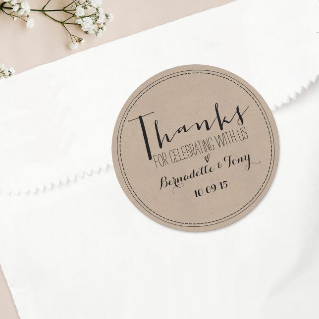 Thanks For Celebrating With Us! Wedding Thank You Classic Round Sticker (Creator Uploaded)