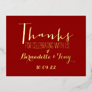 Thanks For Celebrating With Us! Wedding Thank You Foil Invitation Postcard
