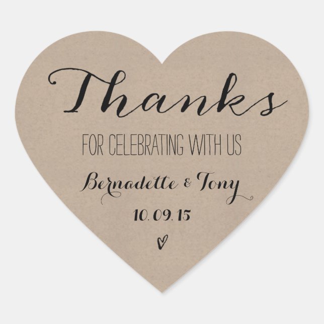 Thanks For Celebrating With Us! Wedding Thank You Heart Sticker (Front)