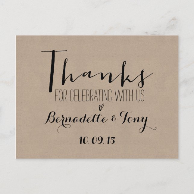 Thanks For Celebrating With Us! Wedding Thank You Postcard (Front)