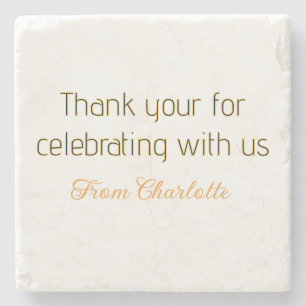 thanks for celebrating with us yellow black simple stone coaster