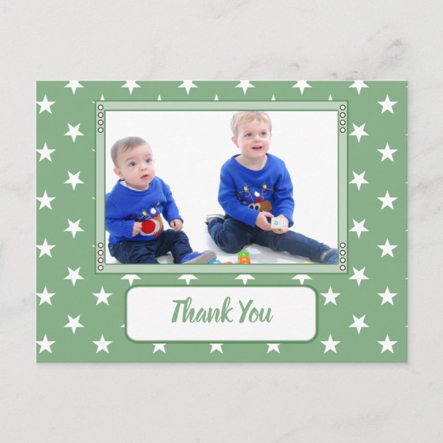 Thanks for Christmas gifts green white with photo Announcement Postcard (Front)