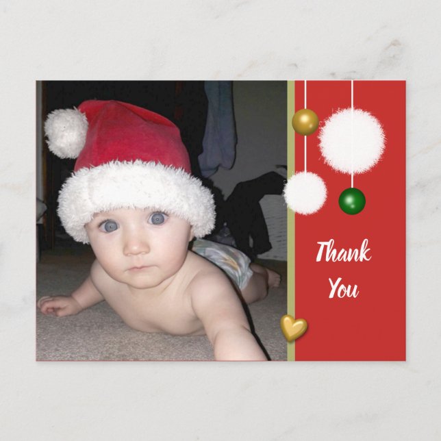 Thanks for Christmas gifts red with photo Announcement Postcard (Front)
