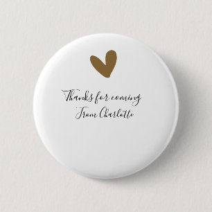 thanks for coming add name text message gold heart 6 cm round badge