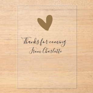 thanks for coming add name text message gold heart acrylic invitations
