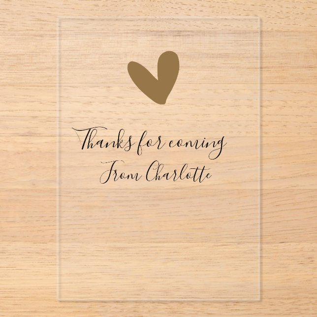 thanks for coming add name text message gold heart acrylic invitations (Front)