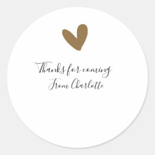 thanks for coming add name text message gold heart classic round sticker