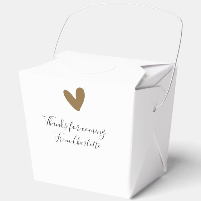 thanks for coming add name text message gold heart favour box (Front)
