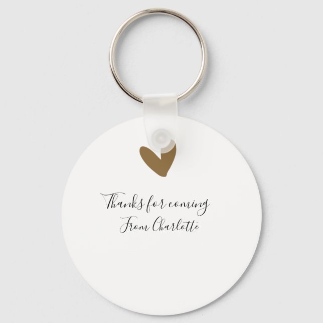 thanks for coming add name text message gold heart key ring (Front)