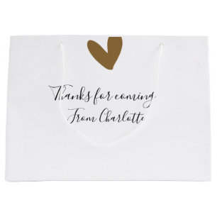 thanks for coming add name text message gold heart large gift bag