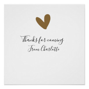 thanks for coming add name text message gold heart poster