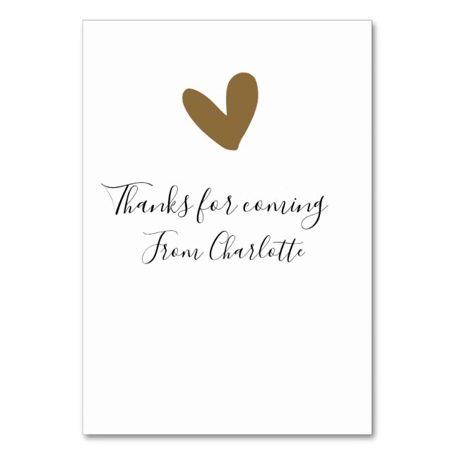 thanks for coming add name text message gold heart table number (Front)