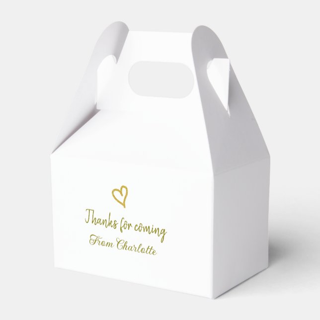 thanks for coming add name text message golden hea favour box (Front Side)